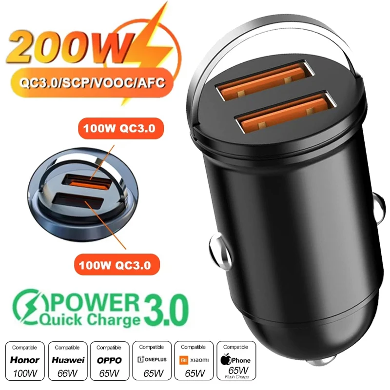 100 W/200 W QC3.0 PD Mini Autolader 12-24 V Aansteker Snel Opladen Auto USB Type C Oplader voor Xiaomi Samsung Huawei iPhone Power
