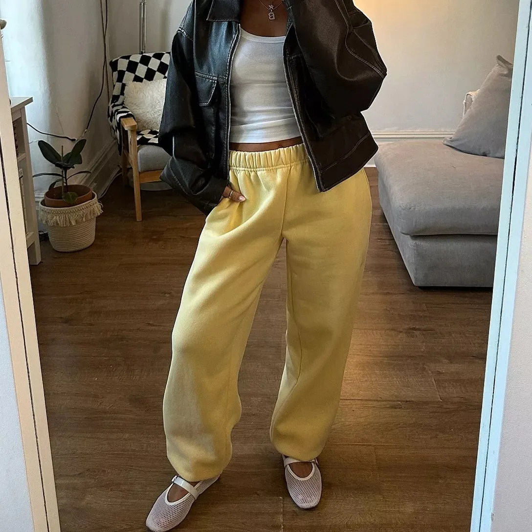 بنطال رياضي فضفاض واسع الساق للنساء، سروال رياضي لليوجا مستقيم الساق، سروال رياضي كاجوال