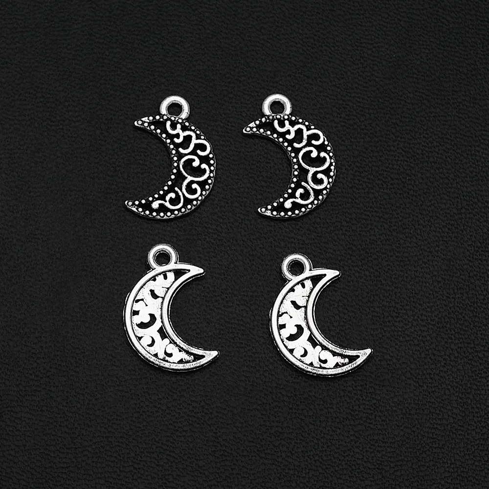 40pcs/lot--12x18mm Hollow Moon Charms Pendants For Diy Jewelry Making Findings Supplies Accessories Wholesale Bulk Items