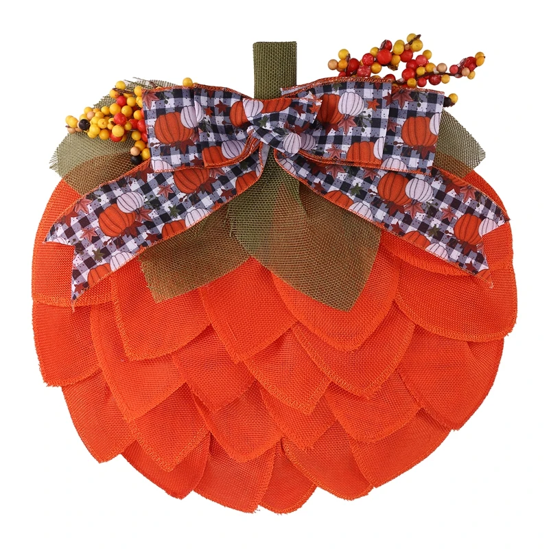 Farmhouse Pumpkin Wreath Pumpkin Door Hanger Burlap Mesh Pumpkin For Autumn Fall Halloween Thanksgiving Wall Decor