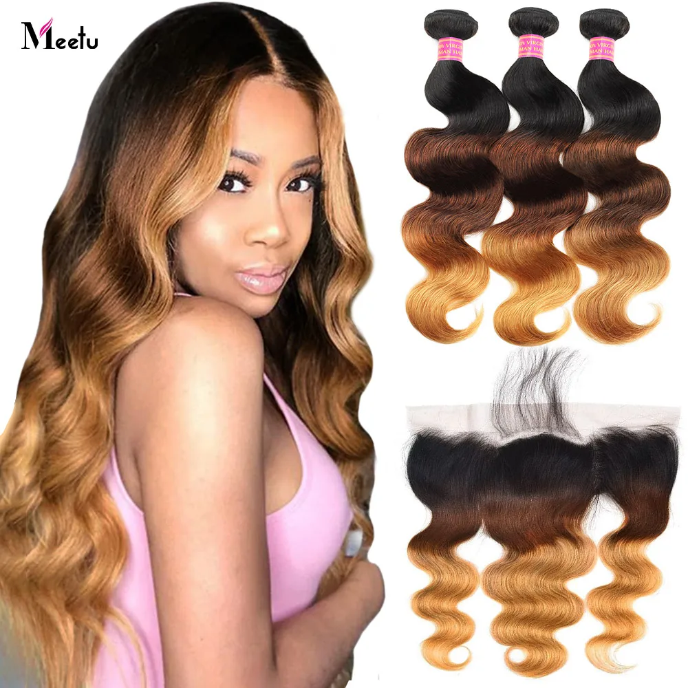 

T1B 4 27 Ombre Colored Bundles With Frontal 13x4 Body Wave Bundles With Frontal 3PCS Human Hair Bundles with Frontal Pre-Plucked