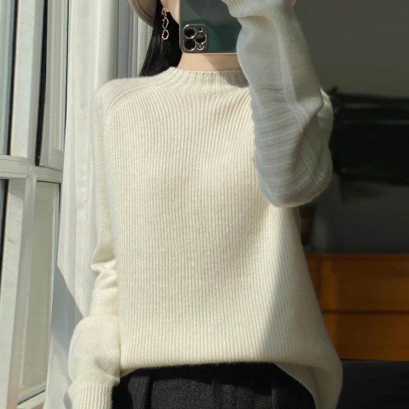 

2024 Autumn/Winter New Casual Versatile Knitted Pure Wool Thick Wool Sweater Looks Thin and Fashionable