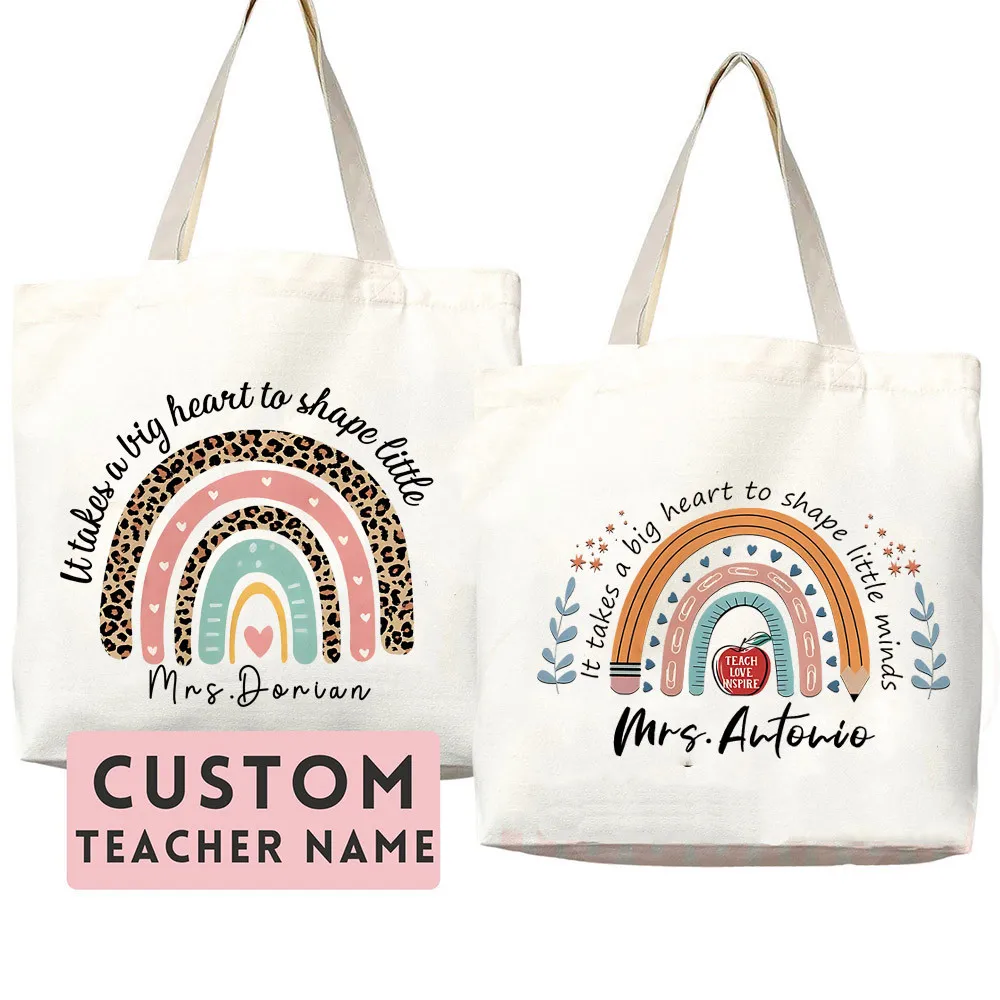 Personalized Teachers Tote Bag Custom Teacher Bags Pencil Rainbow Totes Teacher Gift Teachers Thank You Canvas Bag