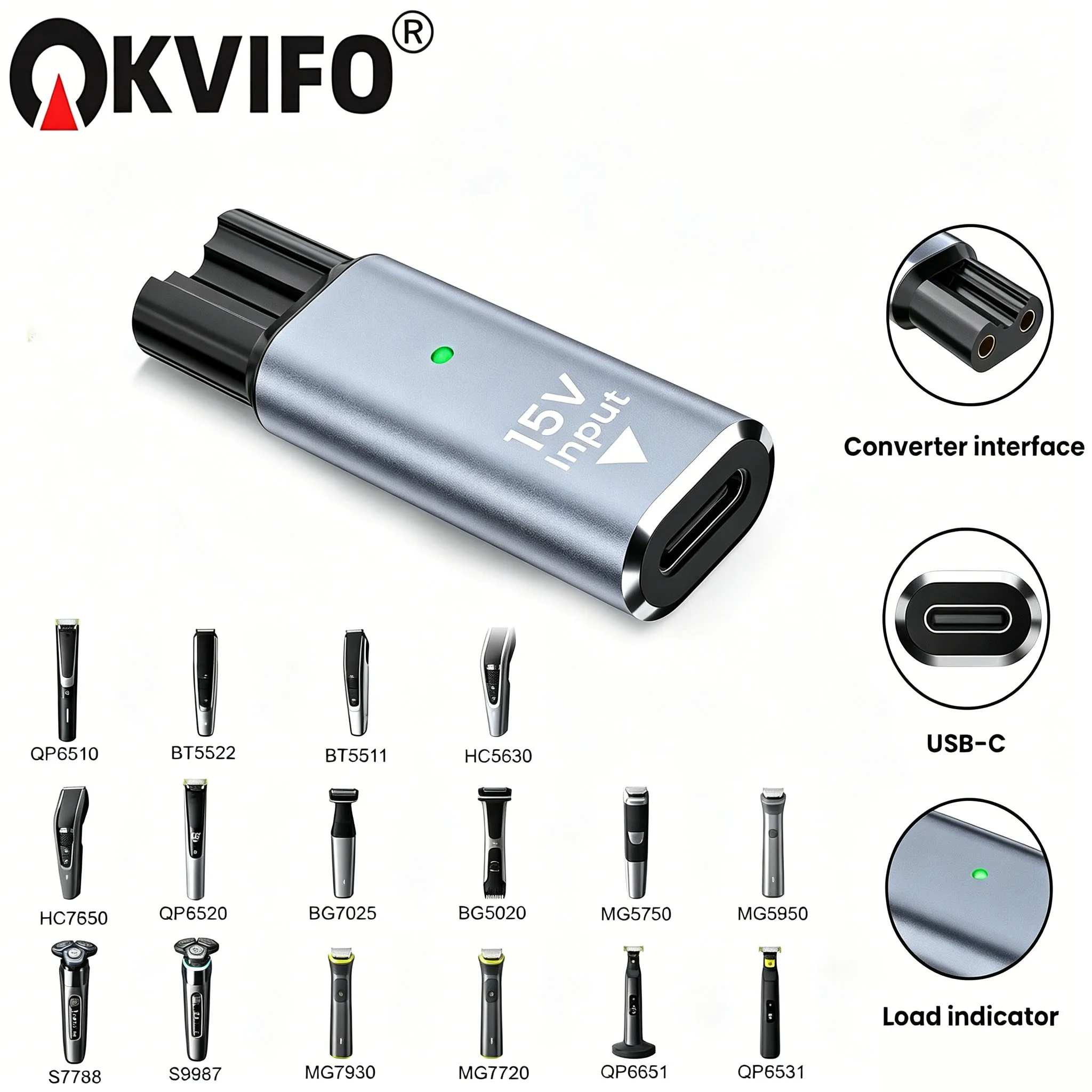 NEW 15V HQ8505 Type-C Shaver Adapter Charging Converter for Philips Norelco OneBlade pro QP6510 QP6520 QP6530 Beard Trimmer