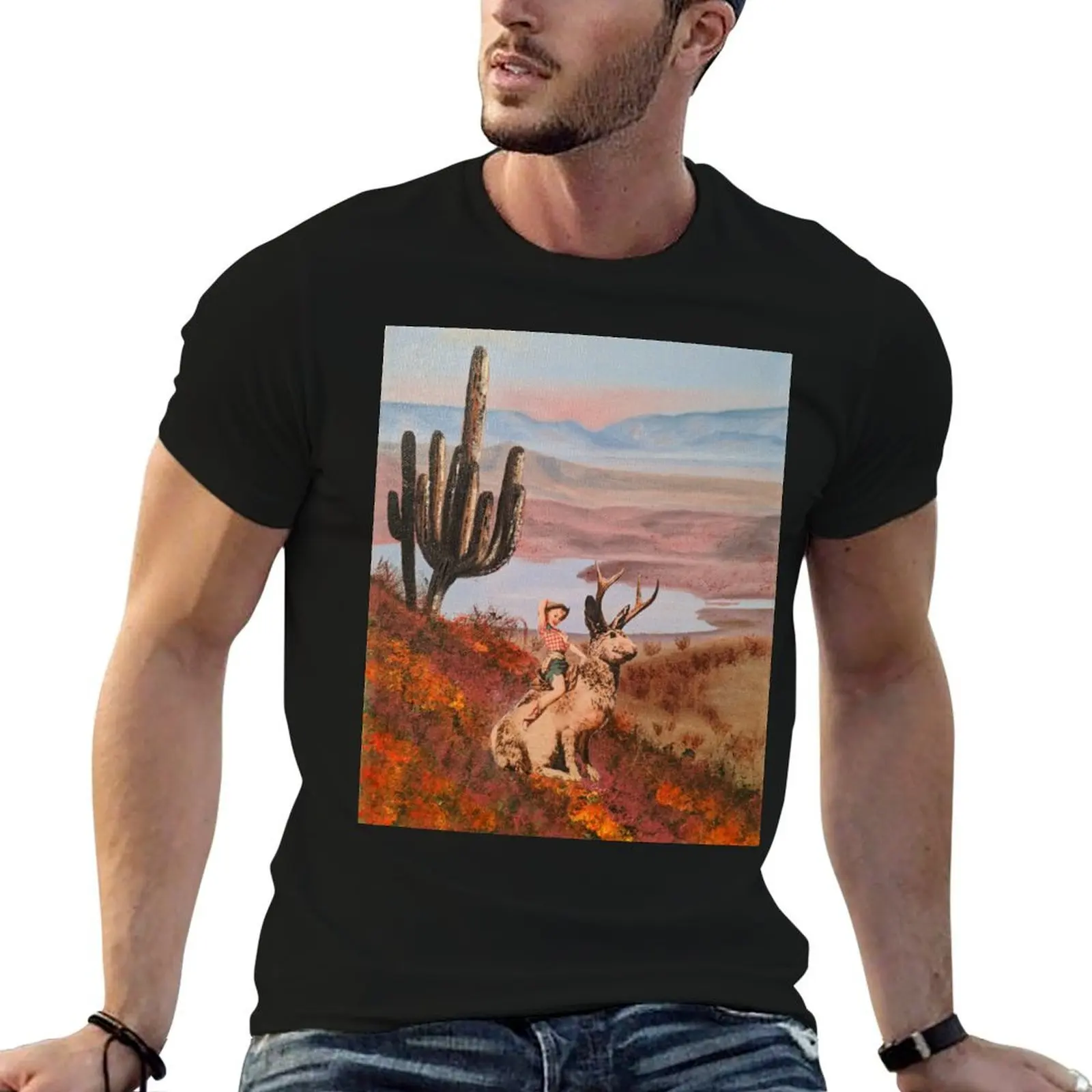 

T-Shirt shirts men t man Cowgirl Pinup cotton Jackalope funny men t t shirts man shirt 100% for