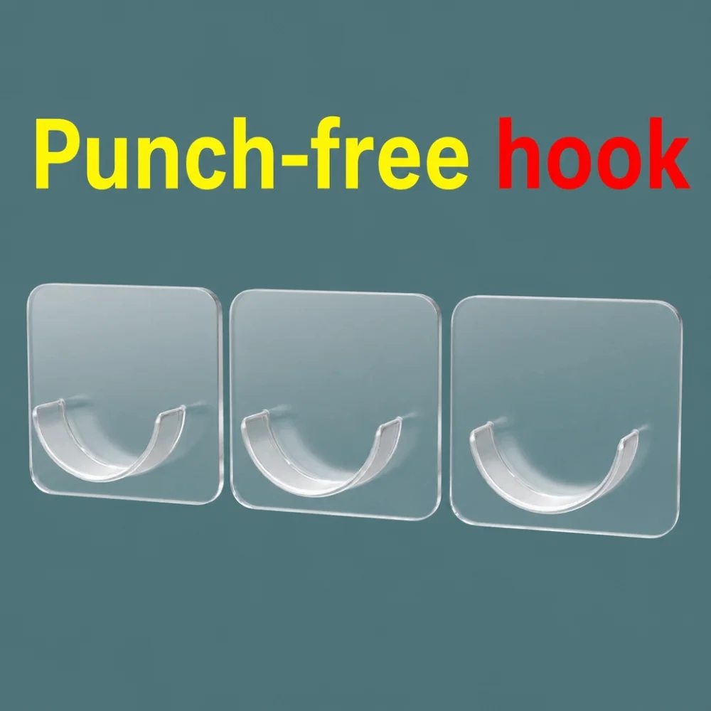 2pcs No Drill Curtain Rod Holders Self Adhesive Transparent Tension Rod Brackets Shower Curtain Rod Bracket Home Bathroom