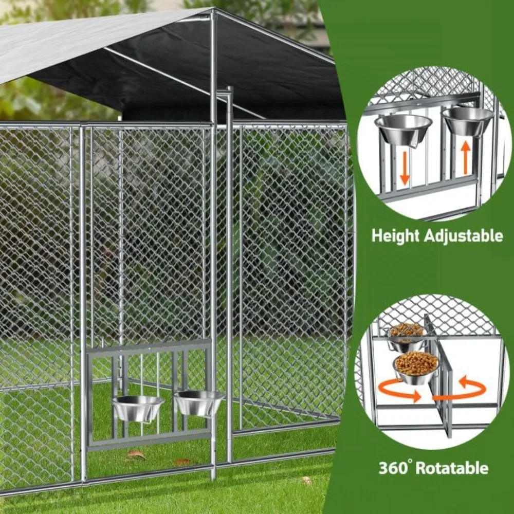 Outside Dog Kennel with Roof Heavy Duty Outdoor Dog Kennel with 2 Rotating Bowls and Updated Secure Lock Large Dog Kennel