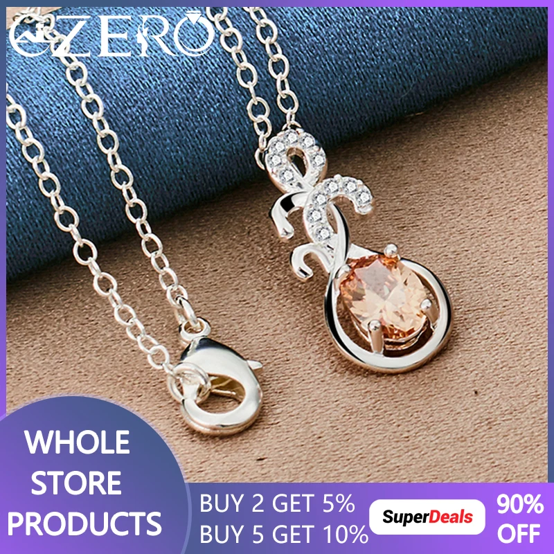 ALIZERO 925 Sterling Silver Orange AAAAA Zircon Pendant Necklace 16-30 Inch Chain For Women Wedding Engagement Party Jewelry