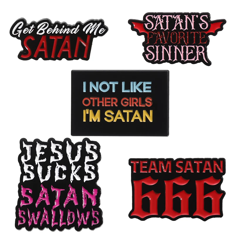 Team Satan 666 Enamel Pins Custom Satan's Favorite Sinner Get Behind Me Satan Brooches Lapel Badge Backpack Jewelry