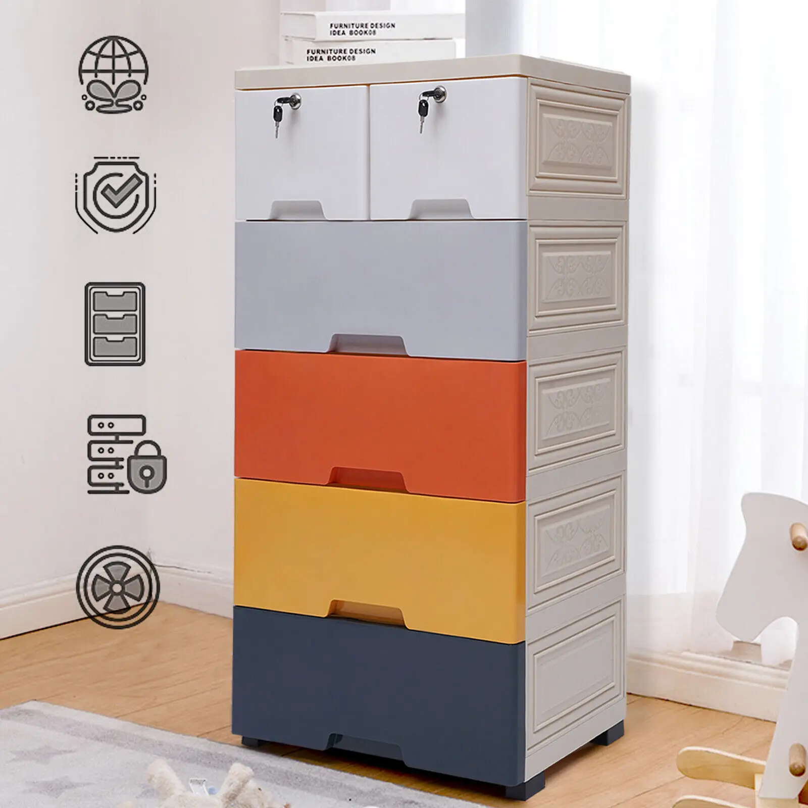 

Plastic Clothes Cupboard Colorful Wardrobe Storage Cabinet W/ 6 Drawers