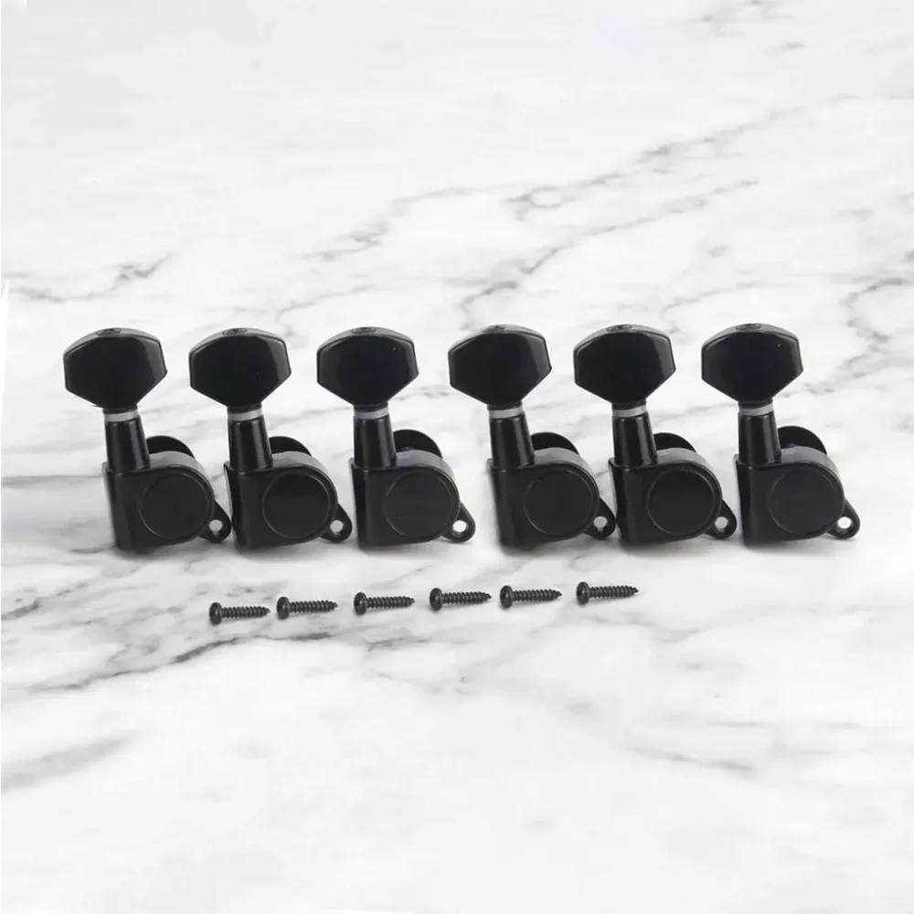 6-in-line Electric Guitar Machine Head Tuners 6R Sealed Tuning Pegs Keys Chrome/Black For ST Guitar