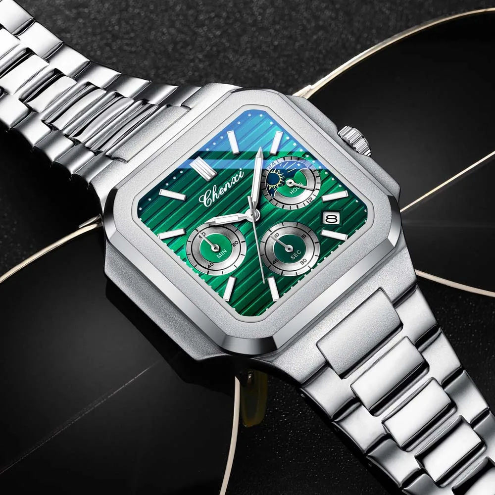 CHENXI 966 Luxury Quartz Steel Strip Men's Watch Waterproof Luminous Chronograph Calendar Square Watches for Men Reloj Hombre