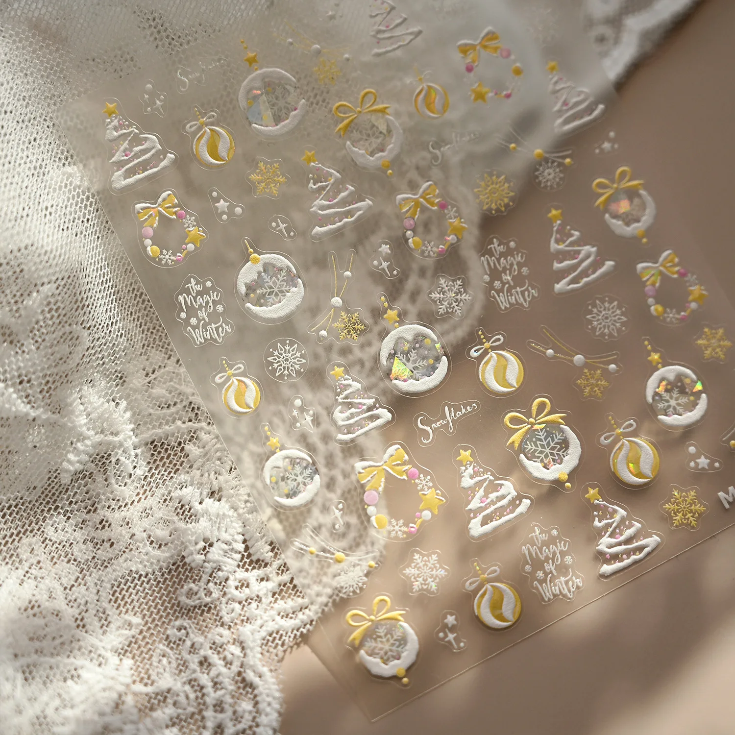 Błyszcząca Choinka Kryształowa Kula Zimowy Płatek Śniegu Fajerwerk Laska Cukrowa Bałwanek Kokarda Prezent Zamek Kwiat Naklejka Ozdoba do Paznokci