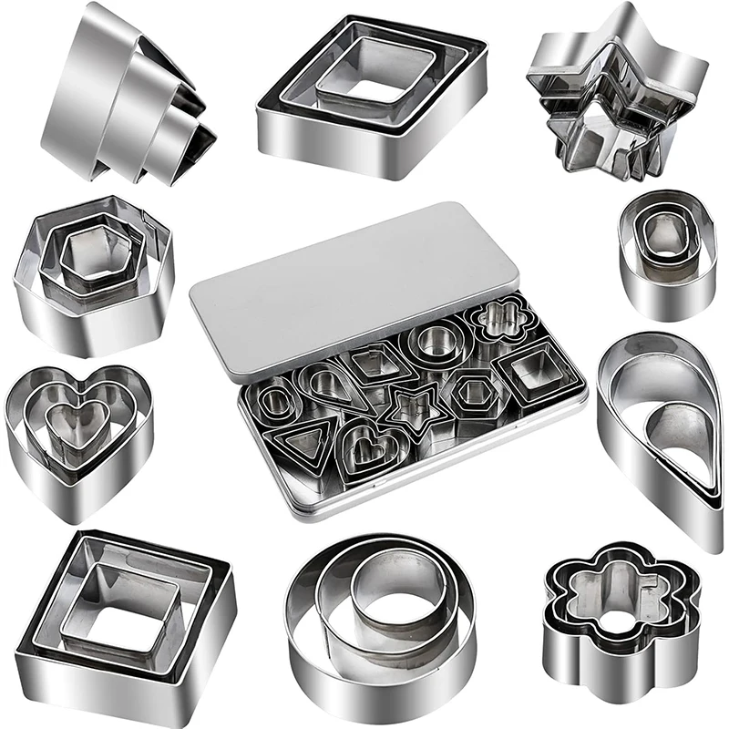 LMETJMA 30Pcs Mini Cookie Cutter Set with Box Stainless Steel Biscuit Cutters Shapes Sets Pastry Dough Pie Fondant Cutter JT347