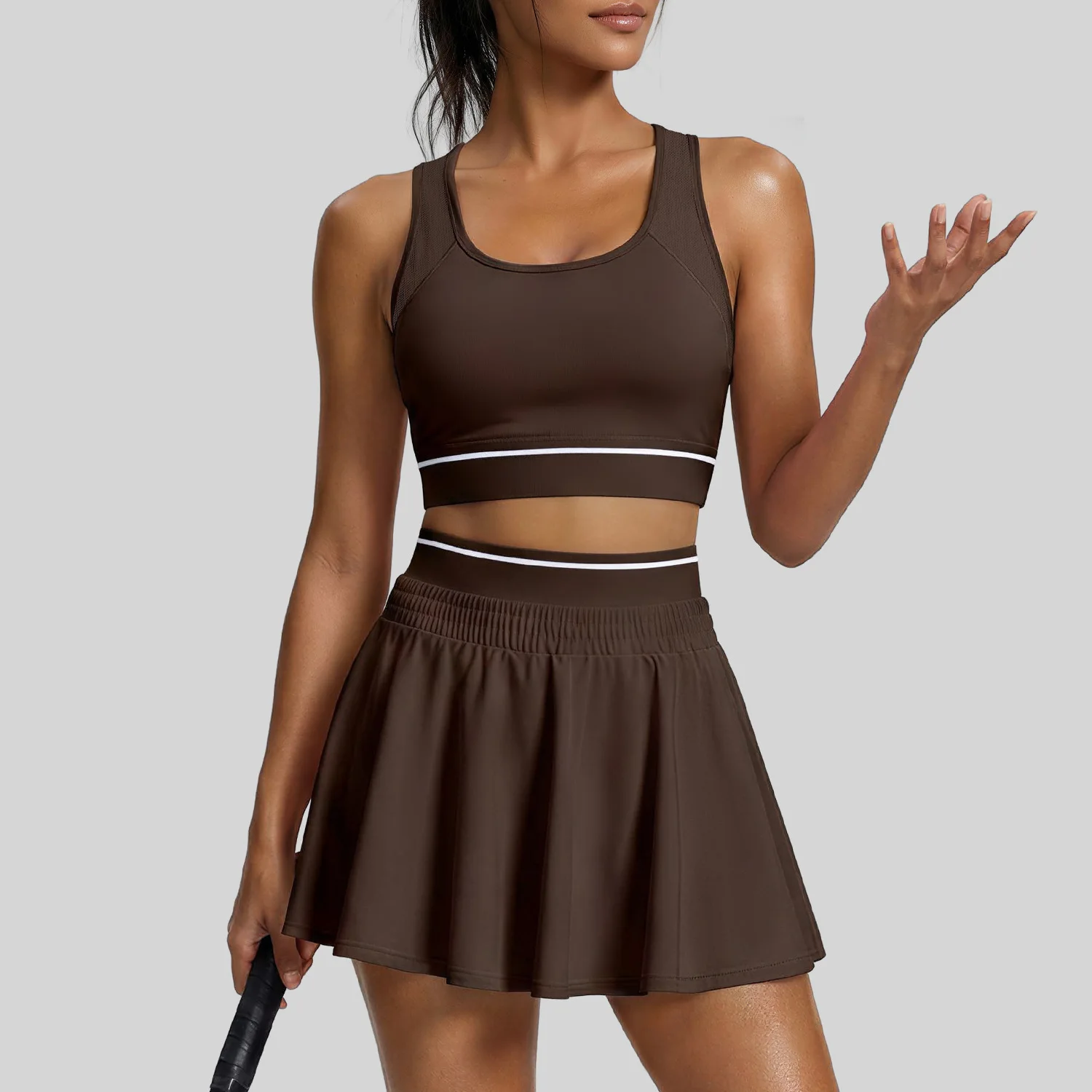 Women 2 PCS Tennis Outfit Sets Sports Bra Top with High Waist Pleated Skirt Built-in Shorts Golf Athletic Workout Sportswear