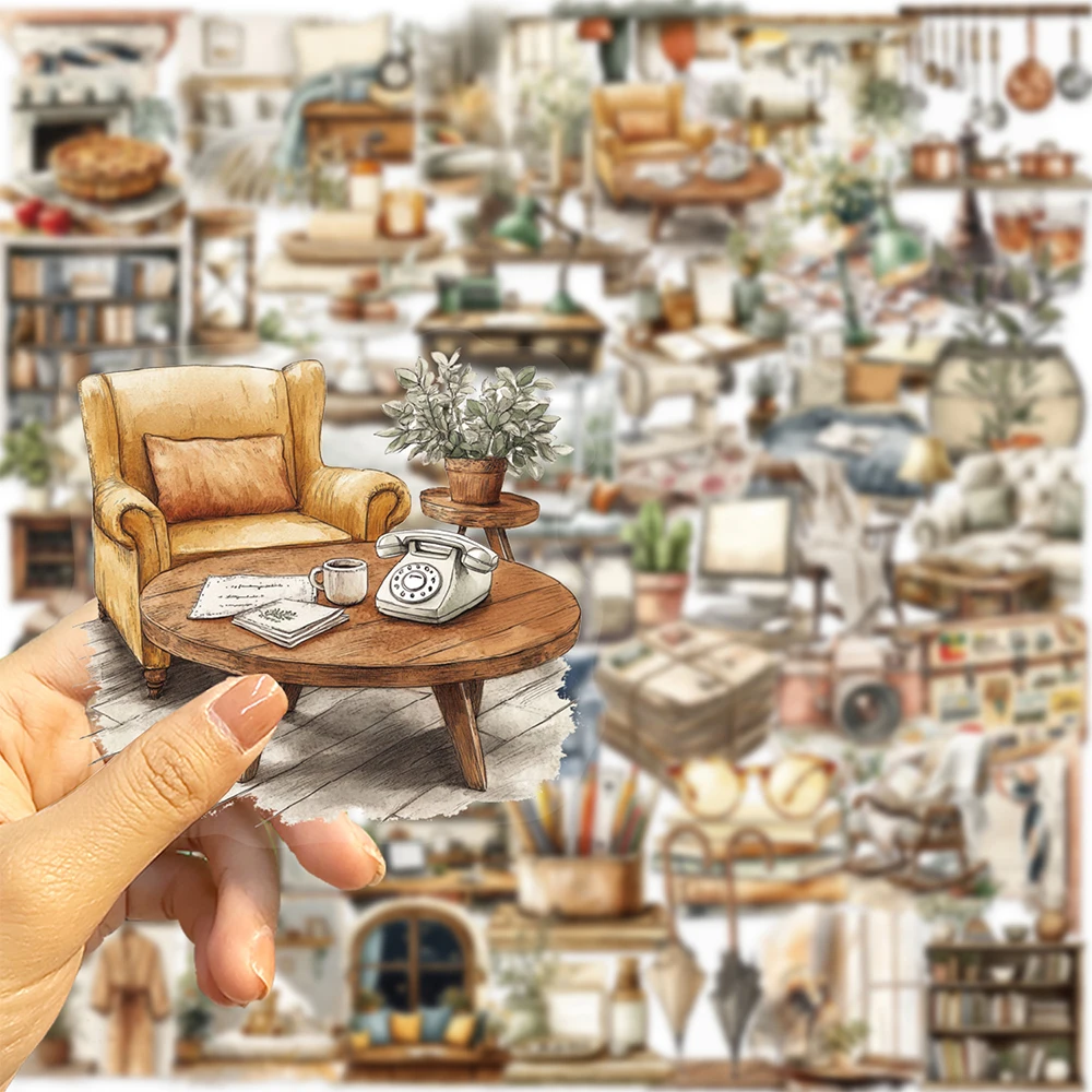 10/30/50pcs Vintage Cartoon Home Art Stickers Aesthetic Creative Decals Decorative Scrapbook Phone Transparent Graffiti Sticker