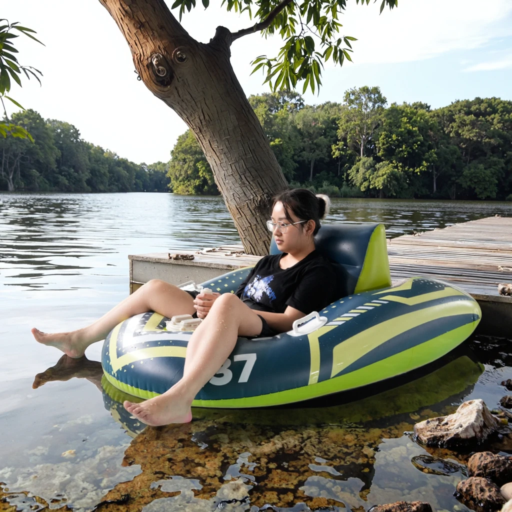 logo New inflatable  chair float with electric slide tube for summer pool water recreation