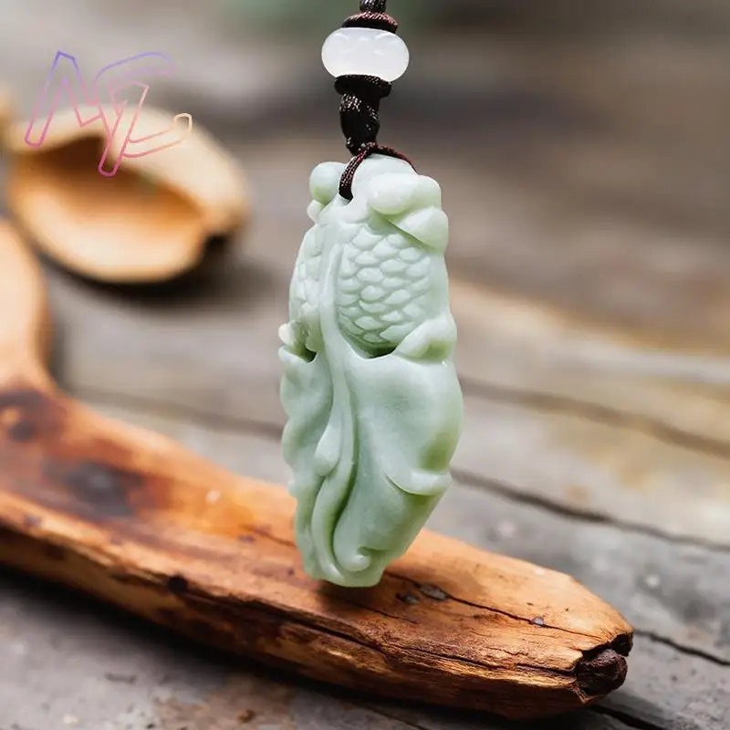 Green Real Jade Goldfish Pendant Necklace Natural Jewelry Talismans Stone Gifts for Women Men Carved Amulet Accessories Fashion