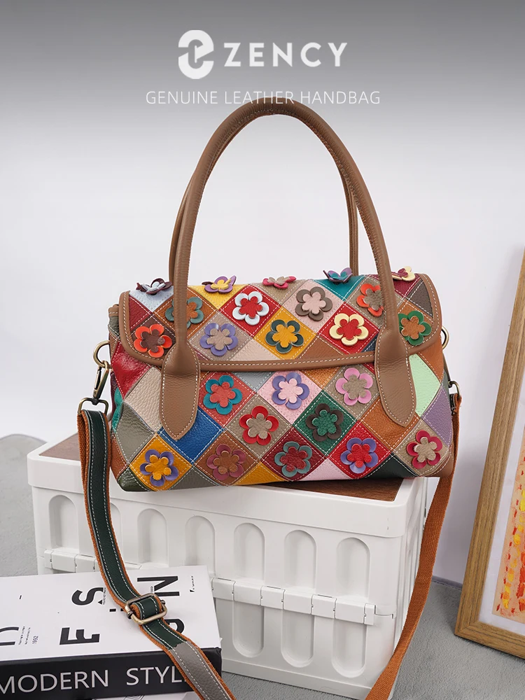 Zency Luxury Women Shoulder Bag 100% Genuine Leather Large Capacity Handbag Ladies Tote Bag Crossbody for Travel Dating Wedding