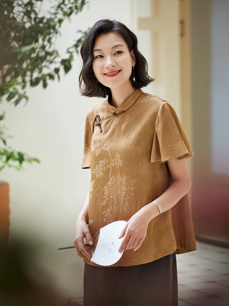 

Original Design Cotton Linen Embroidered Sleeveless Shirt Women's Loose Summer Chinese Style National Fashion Button Shirt