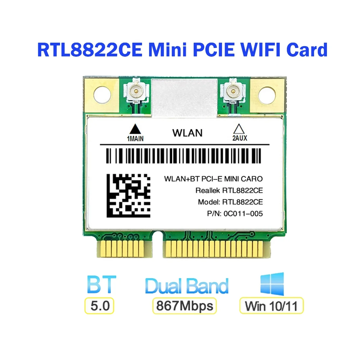 Kit de tarjeta WiFi y antena RTL8822CE, 1200Mbps, 2,4G + 5Ghz, red 802.11AC, Mini PCIe BT 5,0, compatible con ordenador portátil/PC Windows 10/11