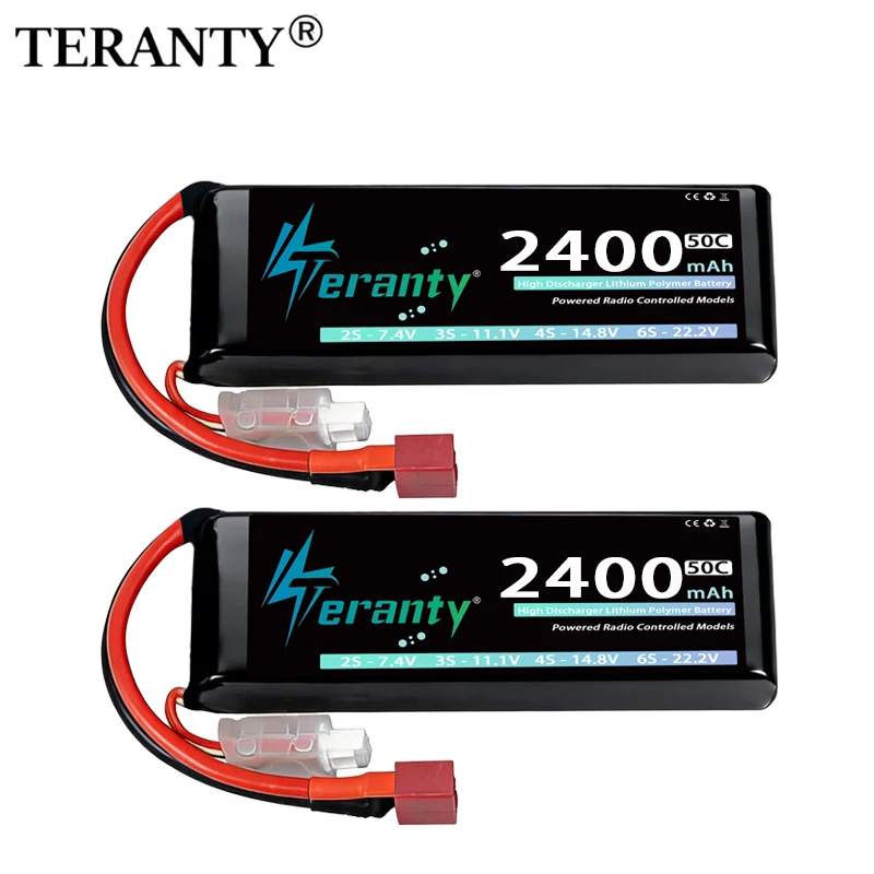 Batterie Lipo TERANTY 7.4V 2S 2400mAh 50C/100C Softcase avec prise T XT60 pour voiture RC, hélicoptère, drones FPV, pièces de modèles d'avions