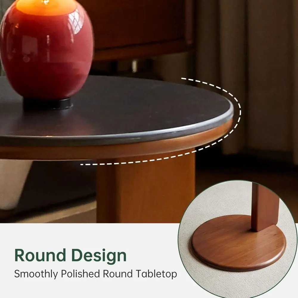 طاولة جانبية خشبية معاصرة مع سطح حجري متكلس، مناسبة لغرفة المعيشة أو غرفة النوم أو الشرفة (31.5 قطر × 13.8 ارتفاع #4