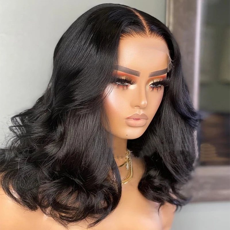 Parrucca Bob corta con onda d'acqua dell'onda del corpo 13x6 Parrucche anteriori in pizzo HD per capelli umani Parrucche frontali in pizzo brasiliano 7x5 Glueless Parrucche frontali in pizzo 100%