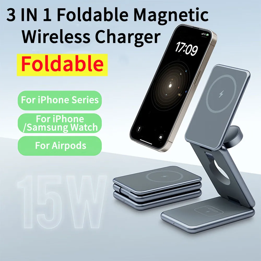 アルミニウム合金3-in-1磁気ワイヤレス充電器スタンドiphoneの高速充電ステーション16-15-14-13-pro-max-samsung-galaxy-watch-4-3-apple-watch-9-8-airpods
