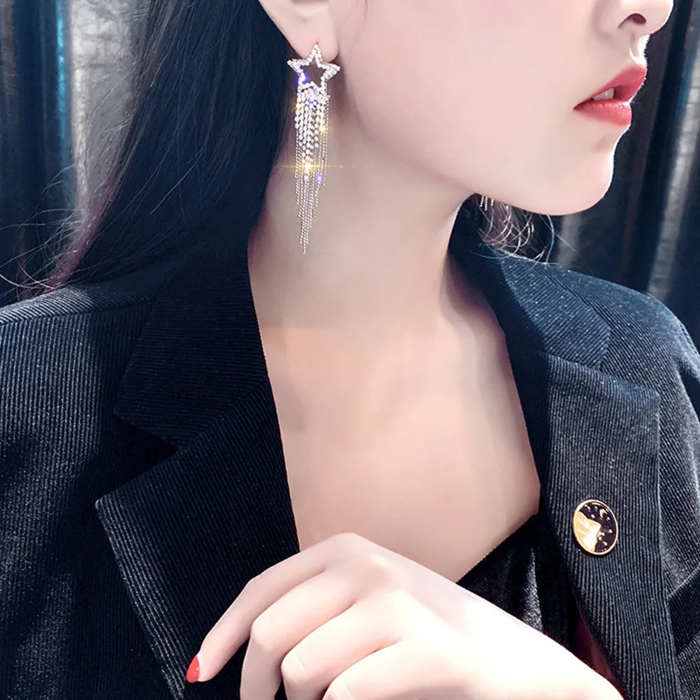 

Trendy Earrings Tassel Jewelry Star Rhinestone Dangling European and American Dangle Miss