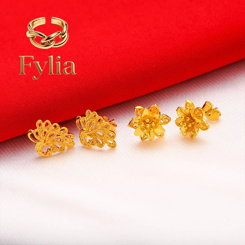 Fylia Jewelry   24K Gold Euro Coin Earrings | AU999 Pure Gold, vintage euro coin design, mirror-polished finish, stylish for dai