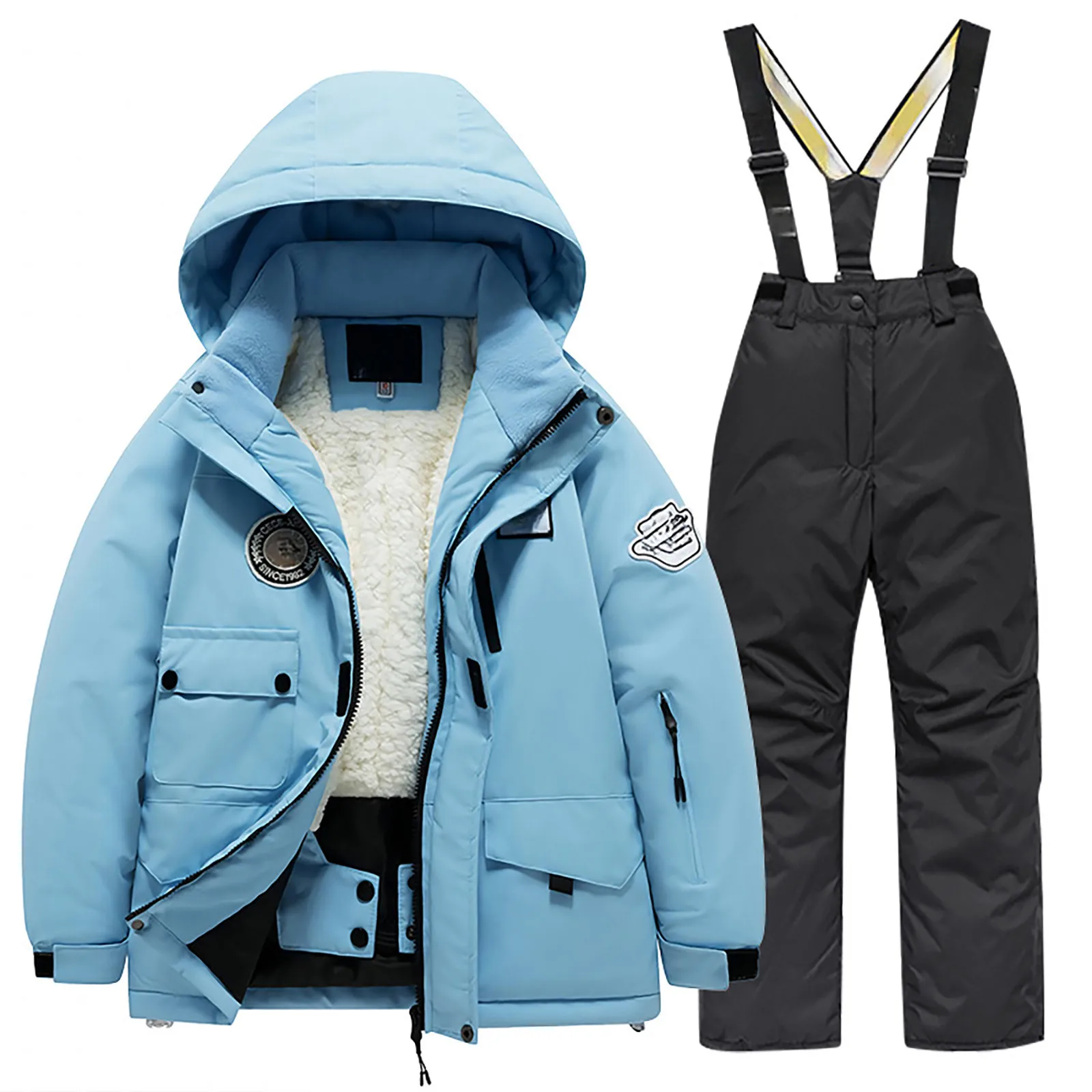 Children's Ski Suit Suit Girls Outdoor Thickened Waterproof Windproof Warm Boys Baby Ski Clothes Pants Equipment