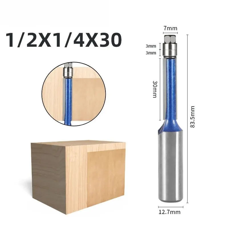 4pcs,1/2 Inch Shank Double Bearing Flush Trim Router Bit - Silver Blue Woodworking Milling Cutter, Electric Wood Milling Tools