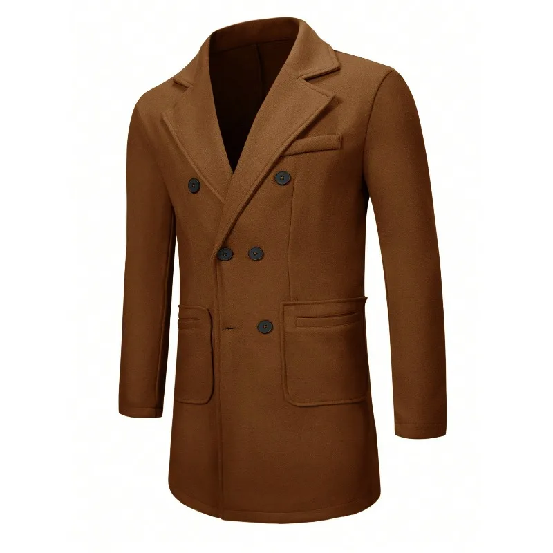KIDWHXR Herren-Mantel, Herbst-Winter, doppelreihige Jacke aus Wollmischgewebe, Herren, lange Ärmel, mit Taschen, mittellange Länge, lässige Herren-Oberbekleidung. – Detail 21
