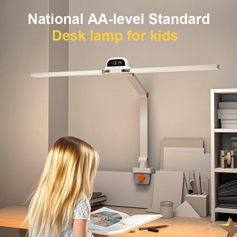 

Double Heads Study Desk Lamp Super Wide Lighting Clip on Full Spectrum Dimmable Alarm Clock Timer Multi-function for Sudents