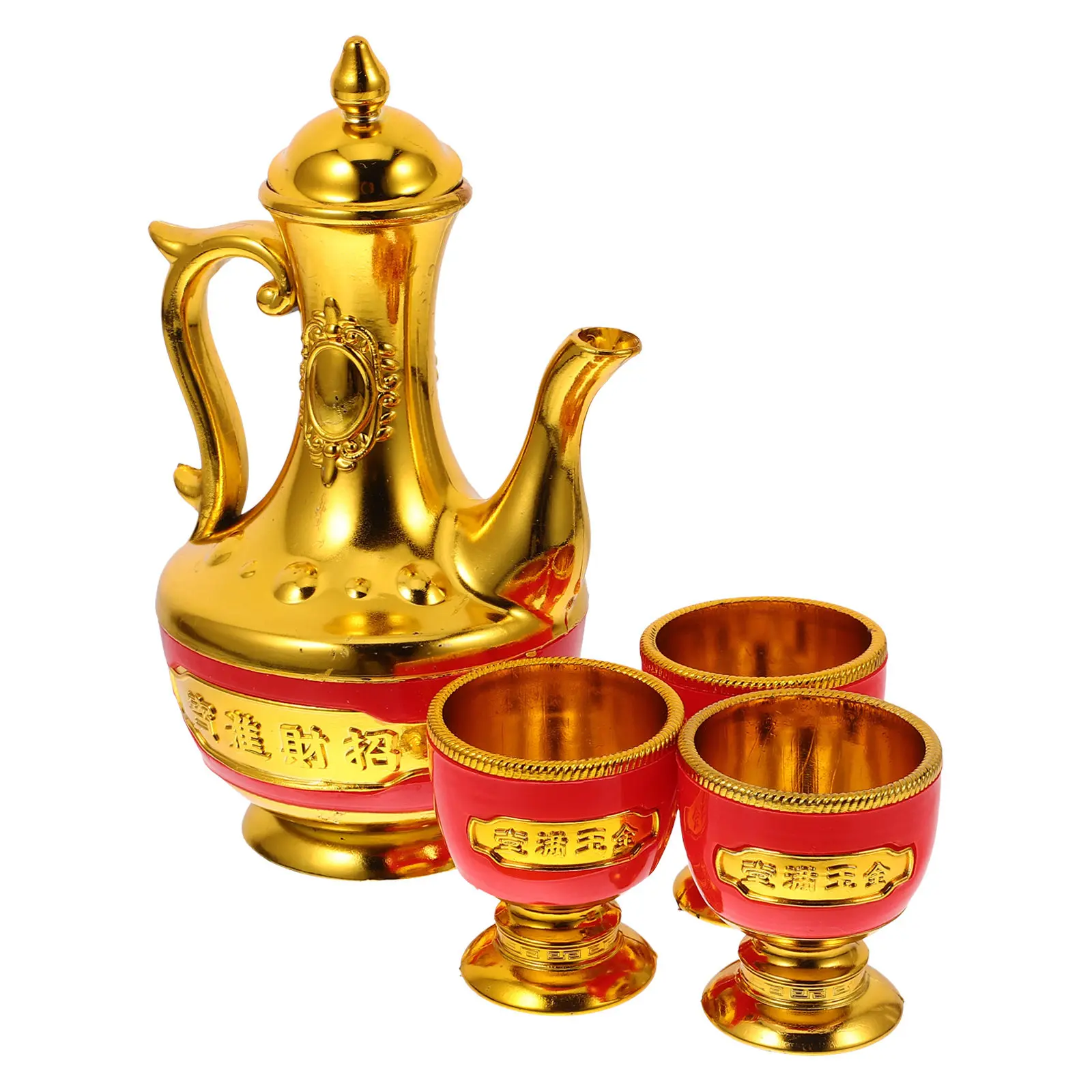 Gold-Plated Kettle Teapot Set Mini Chalice Goblets Water Offering Bowls Sacrificial Cups Tibetan Chinese Buddhist