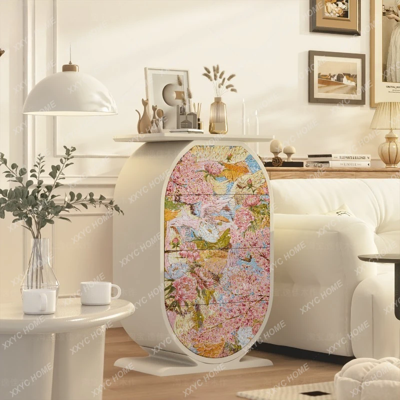 Light Luxury Painted Flower Sea Decorative Four-Drawer Cabinet Living Room Storage Snack Entryway Drawer Cabinet