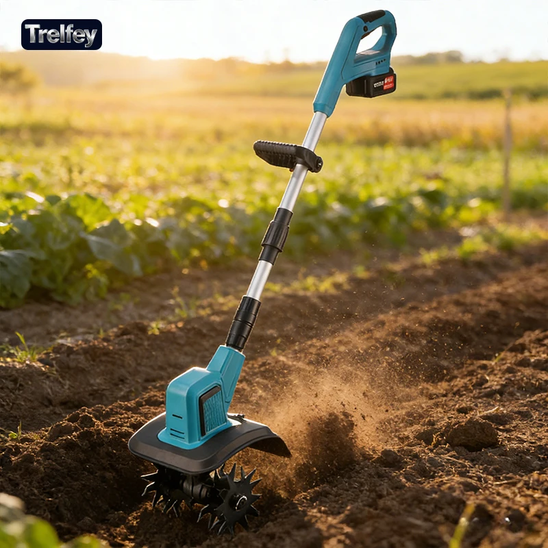 Mini Farm Cultivator 10-35CM Adjustable Depth with Large Weeding Guard for Orchard and Vineyard