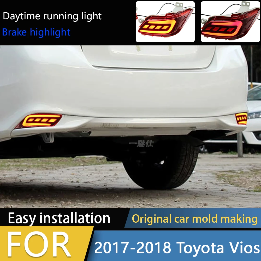 

2Pcs Car LED Rear Bumper Reflector Tail Brake Stop Lights Lamp 22 Functions For Toyota VIOS 2016 2017