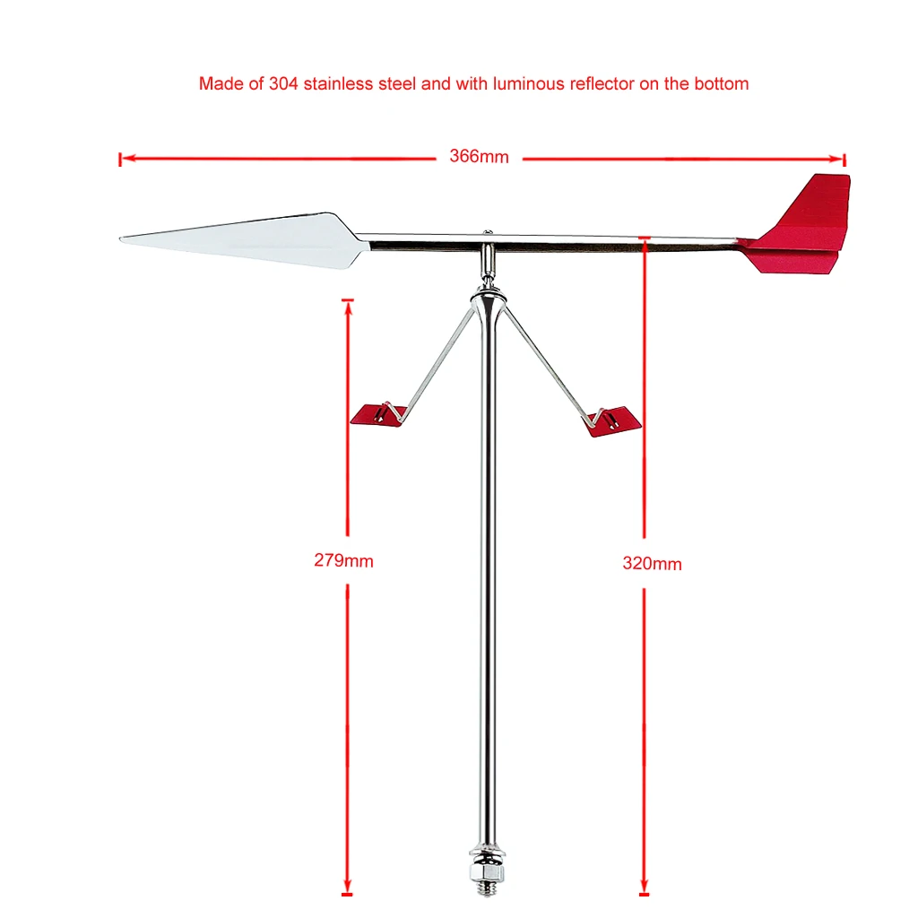 Marine Stainless Steel 304 Indicador De Direção Do Vento, Rolamento De Suspensão Com Rolamento De Esferas Sensível, Iate E Vela De Barco