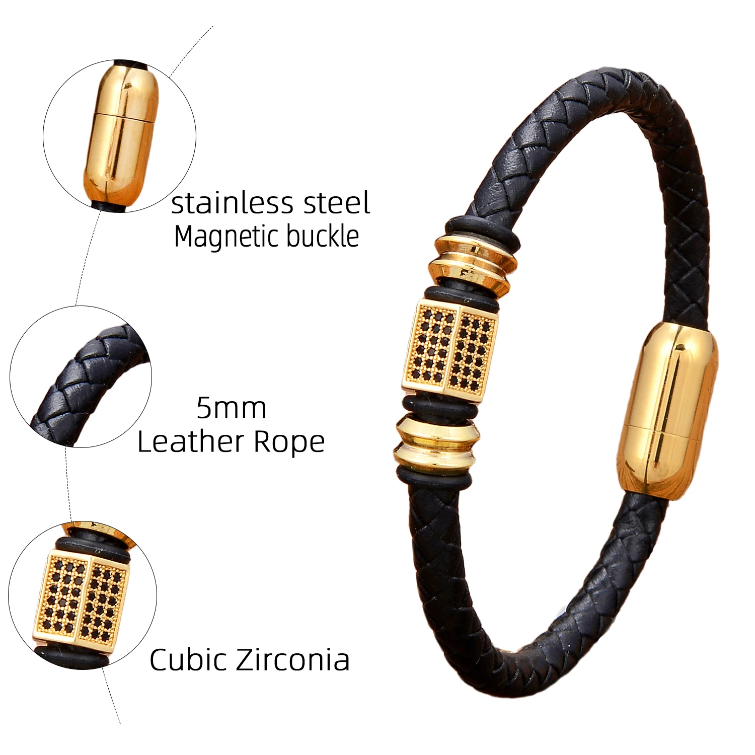 YISHUCHA Luxury Zircon Charm Bracelet &bangle Handmade Leather Rope Chain Accessory 2022 Fashion Korean Jewelry For Women Girls