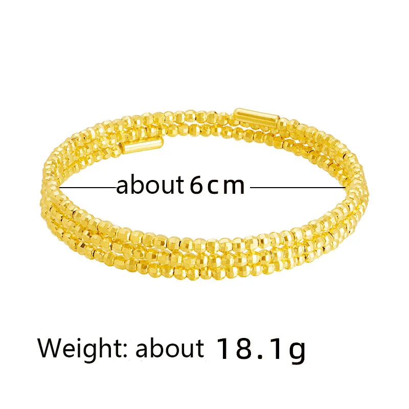 24K Gold Plated Three Lines Beads Bracelets for Women Wholesale Pure Gold Color Speaking Cuff Bangle Wedding Jewelry Accessories