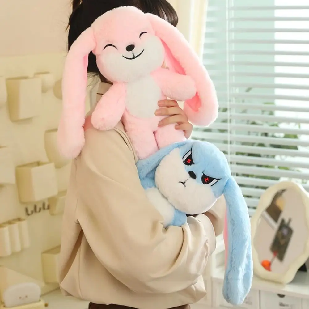 Head Can Rotated Long Ear Rabbit Plush Doll PP Cotton 2 Facial Emoticon Rabbit Plush Toy Happy To Angry INS