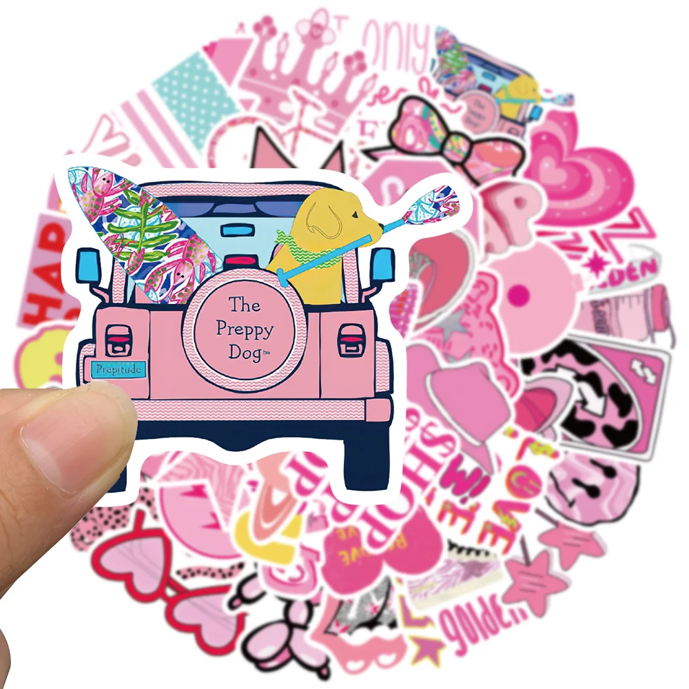 50pcs Cute Pink Preppy Y2K Kawaii Girl Stickers Laptop Luggage Phone Bicycle Skateboard Waterproof Graffiti Kid Toy Stickers