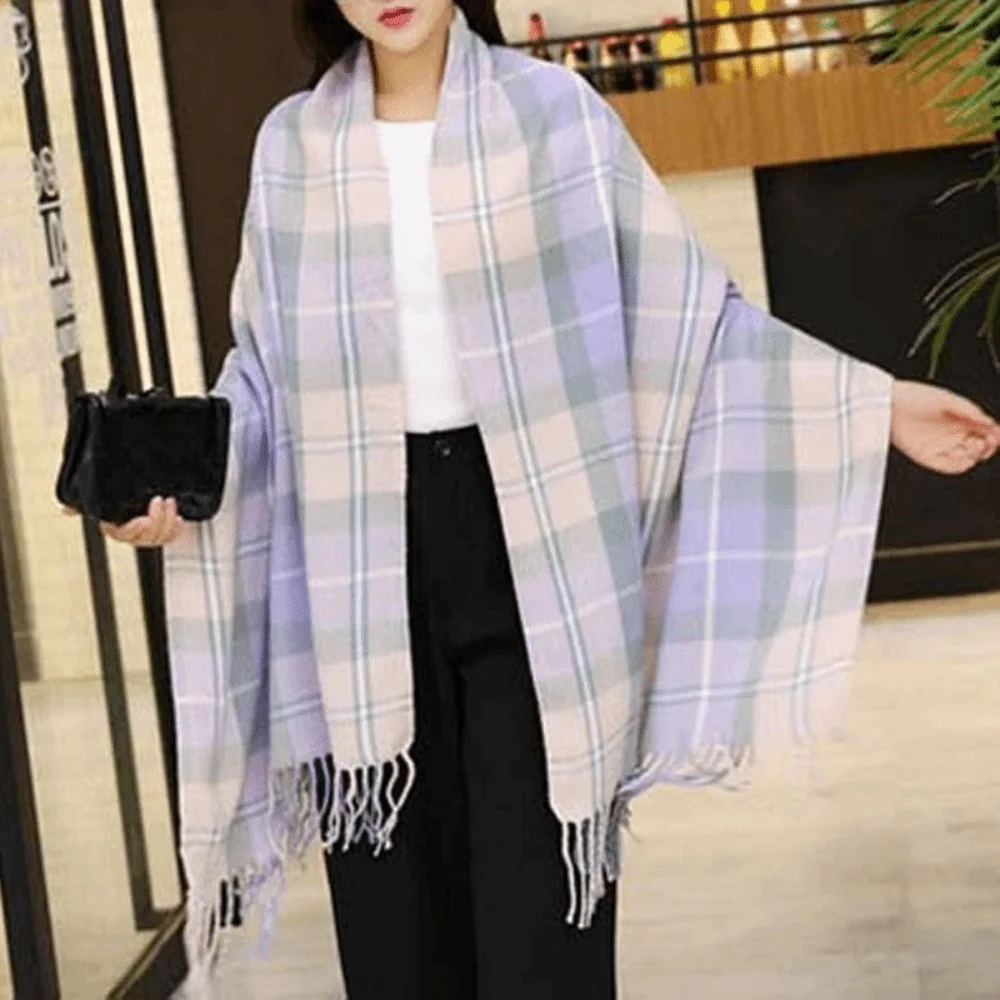 وشاح منقوش كلاسيكي ناعم بألوان متباينة شال صوف محبوك مقاوم للبرودة على الطراز الكوري من ألياف الأكريليك وشاح طويل مع شرابة