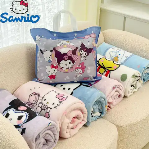Sanrio 플러시 어린이 담요 부드러운 푹신한 헬로 키티 Cinnamoroll 만화 따뜻한 던지기 이불 무지개 담요 소파 침실 선물