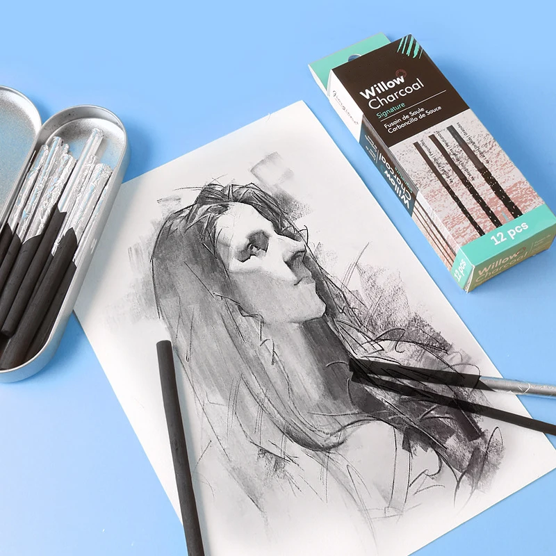 10 Pcs Sketch คาร์บอนถ่านแท่งวาดเครื่องมือง่ายสีไม่ Easy Break Art ภาพวาดไม้ Willow คาร์บอนผ้าฝ้าย strip