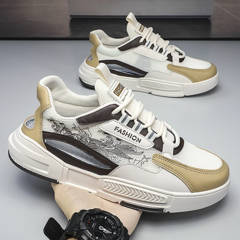 

Легкая дышащая нескользящая мужская обувь, новинка лета 2024, мужская повседневная обувь, модные и удобные белые кроссовки с круглым носком