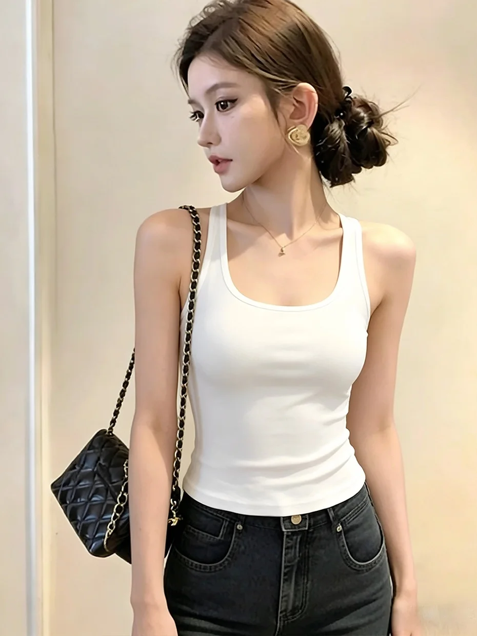 Sexy Chic Backless Strap Vest Women's Outerwear Bra Integrated Slimming Sleeveless Top Polyester Fiber U-neck Hollow out Design