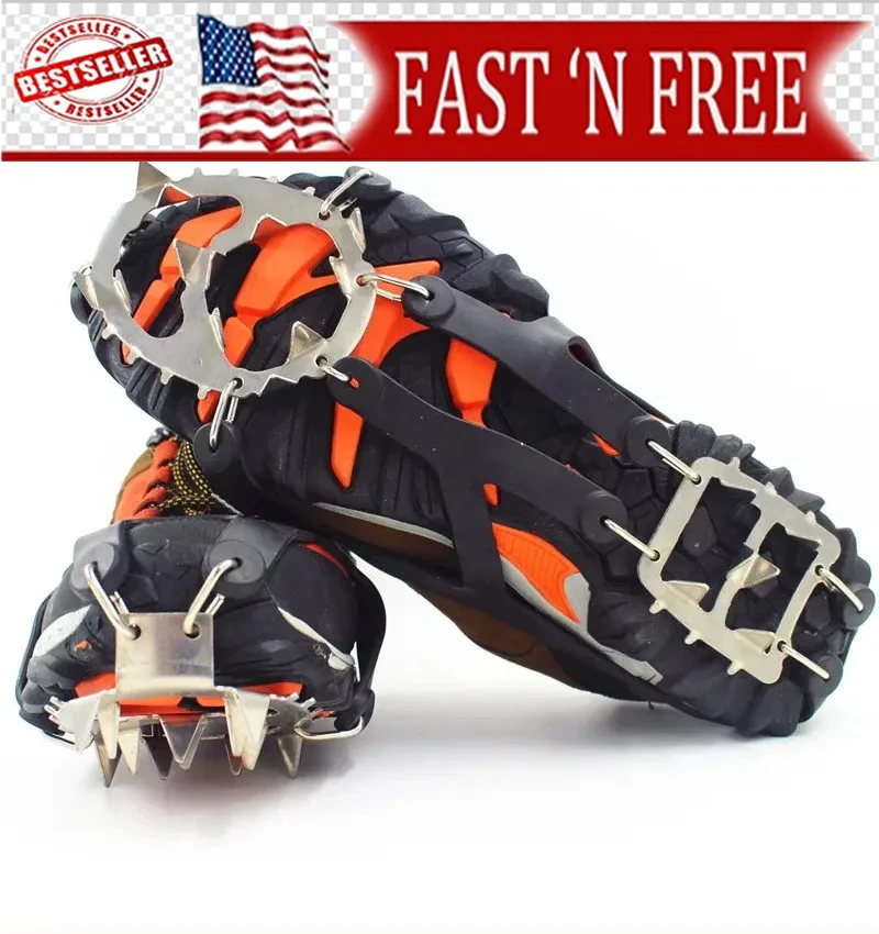 NEW 18 Teeth Ice Gripper Spike Outdoor Ice Climbing Shoe Gripper 1 Pair Set